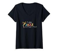 Donna Mi piace il jazz e forse 3 persone Maglietta con Collo a V