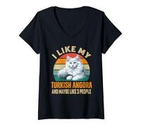 Donna Mi Piace Il Mio Angora Turco & Forse 3 Persone Retro Cat Lover Maglietta con Collo a V