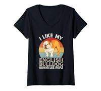 Donna Mi piace il mio bulldog inglese e mi piace 3 persone amante dei cani divertente Maglietta con Collo a V