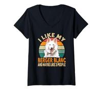 Donna Mi Piace Il Mio Cane Berger Blanc Suisse e Forse Come 3 Persone Maglietta con Collo a V