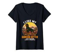 Donna Mi Piace Il Mio Gordon Setter e Forse 3 Persone Introvert Dog Maglietta con Collo a V