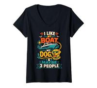 Donna Mi Piace la mia Barca, Il Mio Cane e Forse 3 Persone Amanti della Barca Maglietta con Collo a V