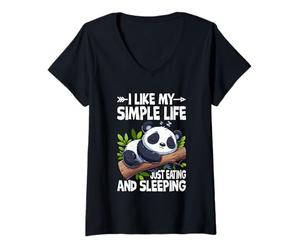 Donna Mi Piace la mia Vita Semplice Solo Mangiare e Dormire Maglietta con Collo a V