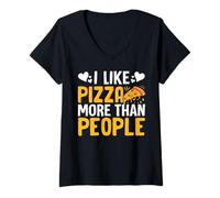 Donna Mi piace la pizza più delle persone Maglietta con Collo a V