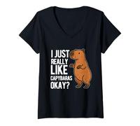 Donna Mi piace molto Capybara Capybara per donne uomini Ragazzo Ragazza Maglietta con Collo a V