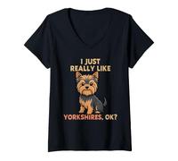 Donna Mi Piace Molto Yorkshires Ok Animal Lover Cane Carino Maglietta con Collo a V