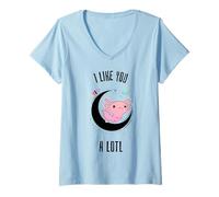 Donna Mi piaci Un Sacco Motivo Kawaii Carino Maglietta con Collo a V