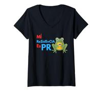 Donna Mi Residencia es Puerto Rico Frog | Boricua Pride Graphic Maglietta con Collo a V