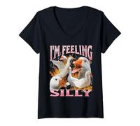 Donna Mi sento sciocco Funny Goose Meme Bootleg Y2K Graphic Maglietta con Collo a V