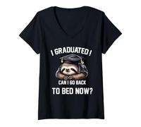 Donna Mi Sono Laureato Posso Tornare a Letto Ora Dormire Studente Bradipo Maglietta con Collo a V