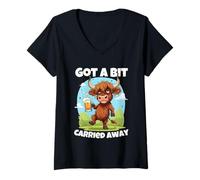 Donna Mi sono un po 'portato via Slang scozzese Ubriaco Highland Cow Maglietta con Collo a V