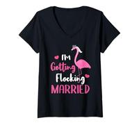 Donna Mi STO affollando Sposa sposata Flamingo Bridal Squad Maglietta con Collo a V