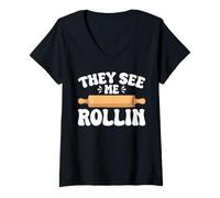 Donna Mi vedono Rollin Maglietta con Collo a V