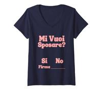 Donna Mi Vuoi Sposare Matrimonio Proposta Originale Sposo Sposa Maglietta con Collo a V