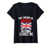 Donna Mia Mamma è Britannica Niente Mi spaventa Divertente Mamma Britannica Maglietta con Collo a V