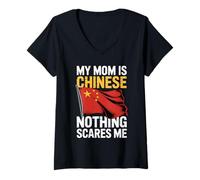 Donna Mia Mamma è Cinese Niente Spaventa Mi Maglietta con Collo a V