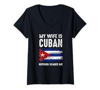 Donna Mia Moglie È Cuban Nulla Scare Me Vintage libertà Gratis Cuba Maglietta con Collo a V