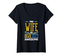 Donna Mia Moglie è Giù a Destra Impressionante sindrome di Down T21 Maglietta con Collo a V