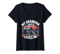 Donna Mia Nonna Mi AMA Ragazzi Ragazze Bambini Nipote Monster Truck Maglietta con Collo a V