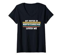 Donna Mia Sorella in North Carolina Loves Me Retro Vintage Americano Maglietta con Collo a V