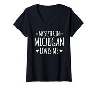 Donna Mia Sorella nel Michigan Mi AMA Orgoglioso America USA Stato Maglietta con Collo a V