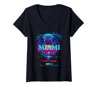 Donna Miami Beach, I Love Miami, Cool Miami Doodles Graphic Design Maglietta con Collo a V