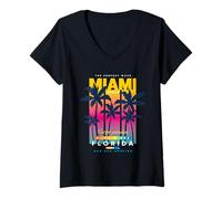 Donna Miami Beach, I Love Miami, Cool Miami Summer Graphic Design Maglietta con Collo a V