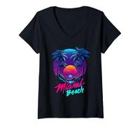 Donna Miami Beach, I Love Miami, Cool Miami Summer Graphic Design Maglietta con Collo a V