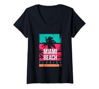 Donna Miami Beach Tee Shirts, Miami Outfit Graphic Design Fashion Maglietta con Collo a V