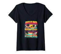 Donna Miami Florida Magic City Vibes Illustration Graphic Maglietta con Collo a V