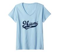 Donna Miami - Florida - Retro/Throwback Design - Classic Maglietta con Collo a V