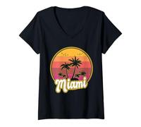 Donna Miami Florida Spiaggia retrò Tramonto Maglietta con Collo a V