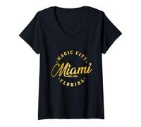 Donna Miami Florida Vintage Retro Orgoglio Maglietta con Collo a V