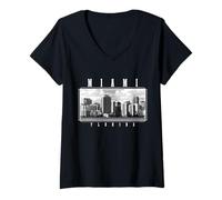 Donna Miami Skyline Florida Vintage USA Maglietta con Collo a V