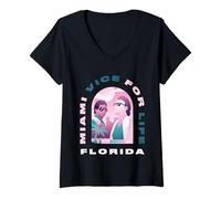 Donna Miami Vice Airbrush Florida Maglietta con Collo a V