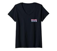 Donna Miami Vice Retro Airbrush Front & Back Maglietta con Collo a V