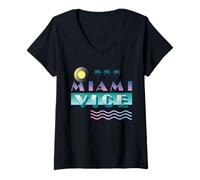 Donna Miami Vice Retro Airbrush Logo Maglietta con Collo a V