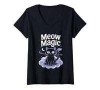 Donna Miao Magic Cat Lover Feline Pet Meow Love Cats Maglietta con Collo a V