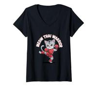 Donna Miao Thai Cat Divertente Muay Thai Boxe Bambini Maglietta con Collo a V