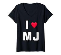 Donna Michael Fan - Amo MJ con Cuore Rosso Maglietta con Collo a V
