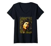 Donna Michelangelo da Caravaggio Art - Testa di Medusa Maglietta con Collo a V
