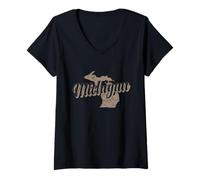 Donna Michigan USA America Stato Maglietta con Collo a V