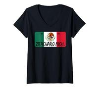 Donna Michoacán México Souvenir Mexican Vacation License Plate Maglietta con Collo a V