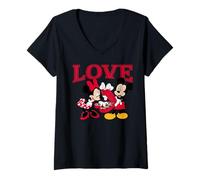 Donna Mickey Mouse And Minnie Love Valentine Maglietta con Collo a V
