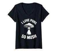 Donna Micologia Divertente dei Funghi I Love Puns So Mush Maglietta con Collo a V