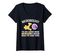 Donna Microbiologia in Cui moltiplicazione e Divisione significano Lo Stesso Maglietta con Collo a V