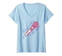 Donna Microfono Fatto di Note Musicali - Microfono Musicale Maglietta con Collo a V