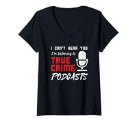 Donna Microfono retrò per podcast I Can't Hear You Maglietta con Collo a V
