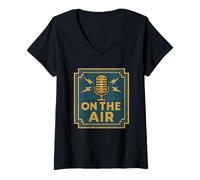 Donna Microfono vintage On The Air Maglietta con Collo a V