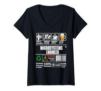 Donna Microsystems Ingegnere Lavoro Label Skills Sarcasmo caffè Birra Maglietta con Collo a V
